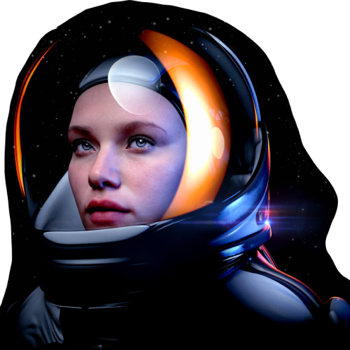close up of female space traveler with helmet